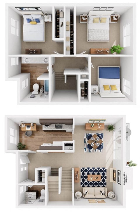 Floor plan for 3 beds, 1.5 baths, 1291 sqft